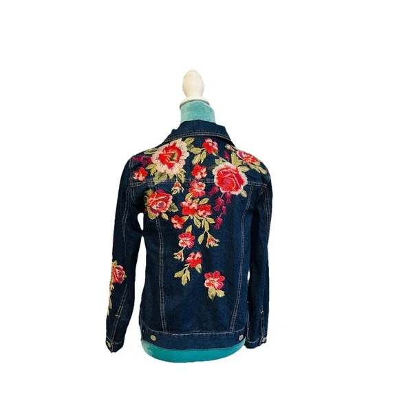 Johnny Was Desi Floral Embroidered Denim Jean Jacket Boho Size Extra Small - Picture 4 of 7